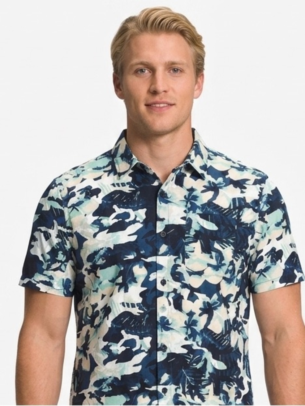 The North Face Blue Cream Leaf Print button down short sleeve Shirt size XLarge